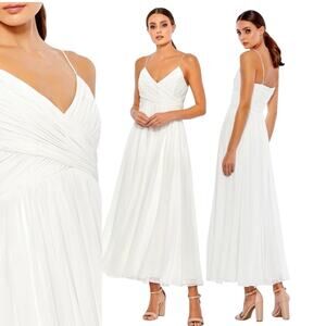 MAC DUGGAL 70099 Faux Wrap Flowy Midi Dress, Size M, New without Tag